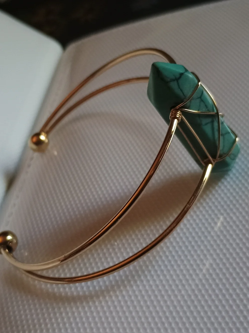 Rose Gold Wire Cuff Bracelet with Turquoise Stone